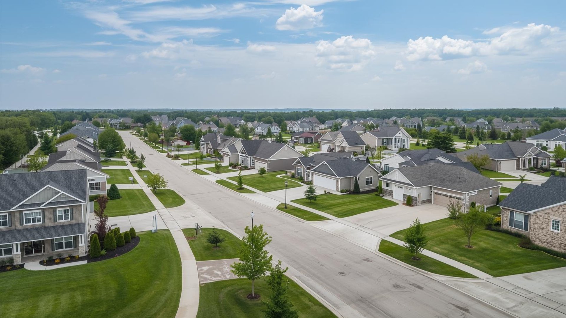 Aerial view of Altoona Iowa neighborhood with well-maintained homes and landscaped yards - affordable Des Moines suburb near entertainment